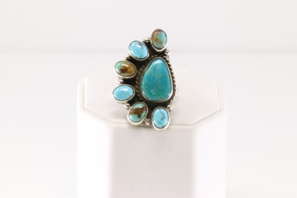 Native America Navajo Sterling Silver Turquoise Ring By Geraldine James.