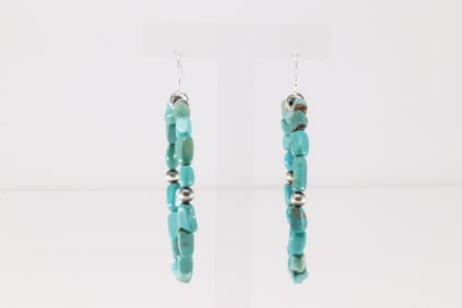 Native America Navajo Sterling Silver Turquoise Hoop Dangling Earring's.