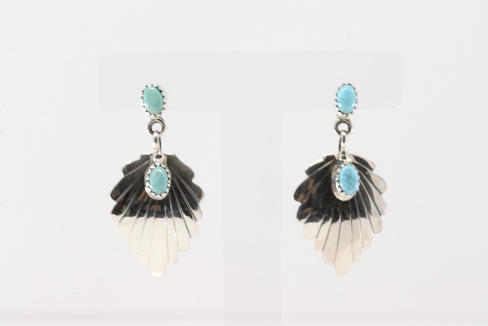 Native America Navajo Sterling Silver Turquoise Leaf Post / Dangling Earring's By Genevieve: This is a Native America Navajo Sterling Silver Turquoise Leaf Post / Dangling Earring's By Genevieve Francisco.