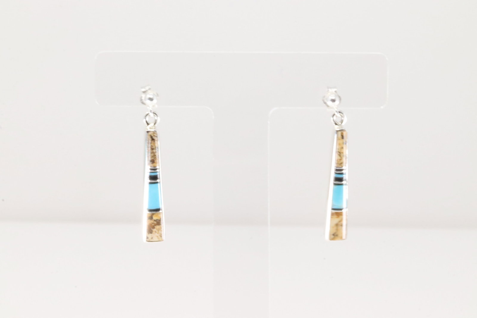 Native America Navajo Sterling Silver Multi-Color Stone Inlay Post / Dangling Earring's By Rick: This is a Native America Navajo Sterling Silver Multi-Color Stone Inlay Post / Dangling Earring's By Rick Tolino.