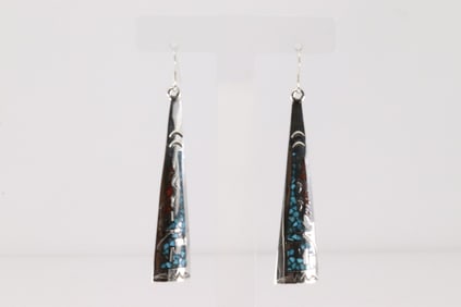 Native America Navajo Sterling Silver Coral & Turquoise Dangling Earring's By Joleen Yazzie.
