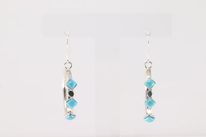 Native America Navajo Sterling Silver Turquoise Dangling Earring's By Phyllis A. Smith.