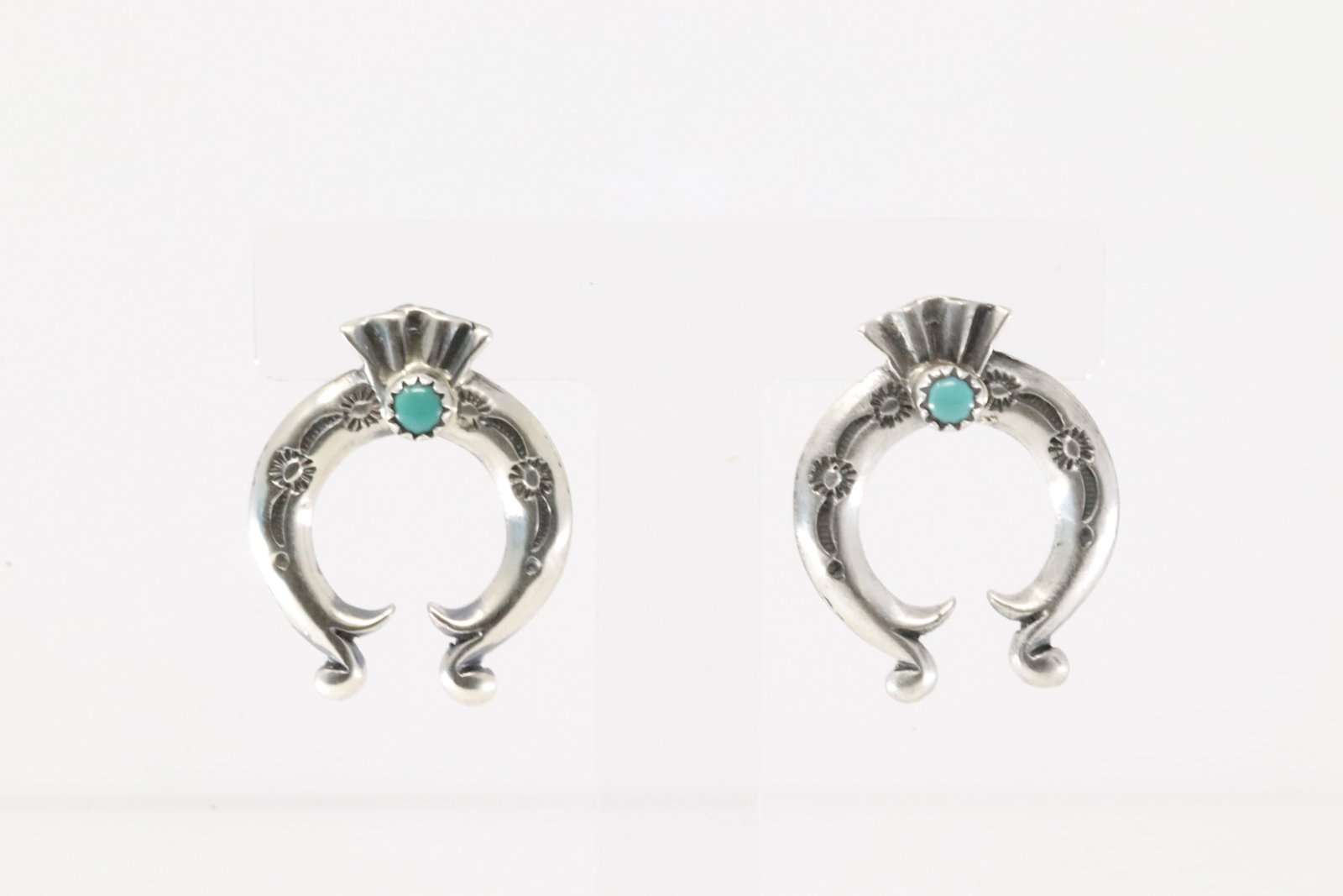 Native America Navajo Sterling Silver Turquoise Naja Post Earring's By Adrienne Gordan.: This is a Native America Navajo Sterling Silver Turquoise Naja Post Earring's By Adrienne Gordan.