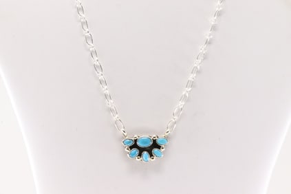 Native America Navajo Sterling Silver Turquoise Necklace By Suzanna Johnsnon.