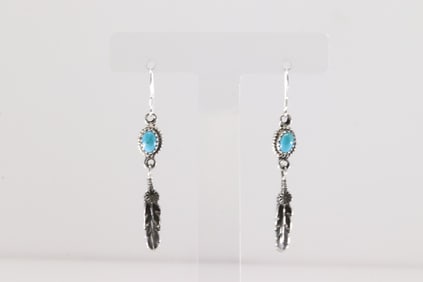 Native America Navajo Sterling Silver Turquoise Dangling Earring's By Emery Spencer.