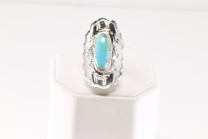 Native America Navajo Sterling Silver Turquoise Ring By Charlene Yazzie.