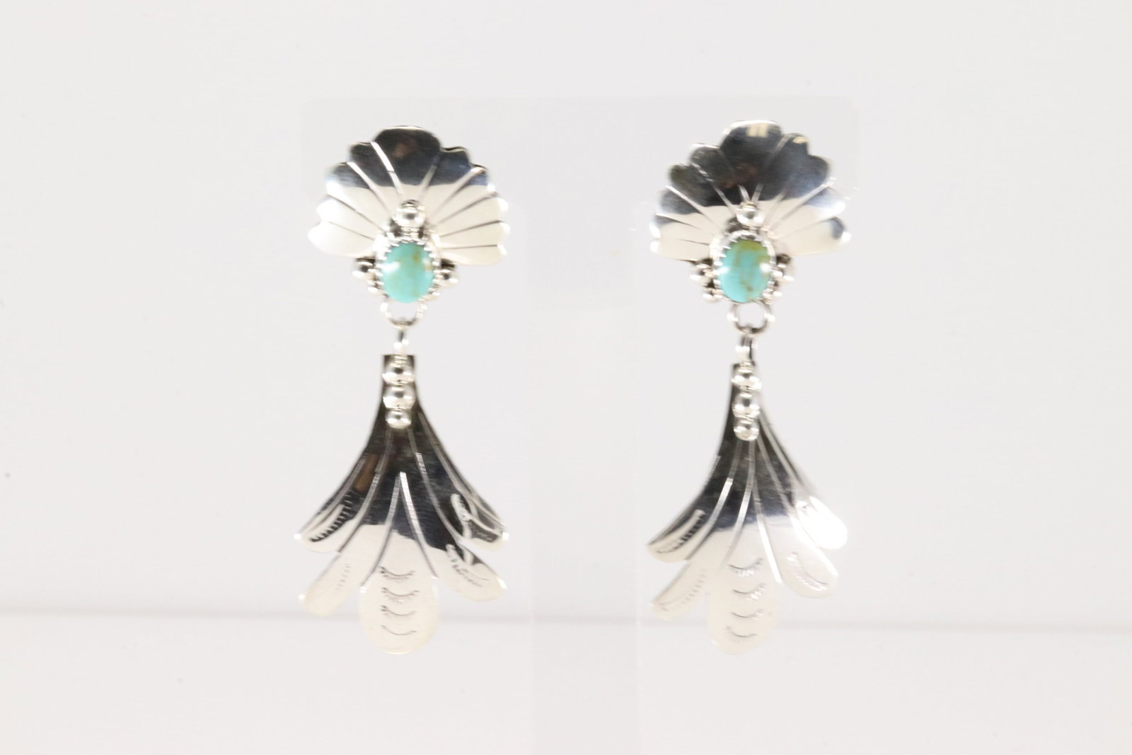 Native America Navajo Sterling Silver Turquoise Post / Dangling Earring's By Genevieve Francisco.: This is a Native America Navajo Sterling Silver Turquoise Post / Dangling Earring's By Genevieve Francisco.