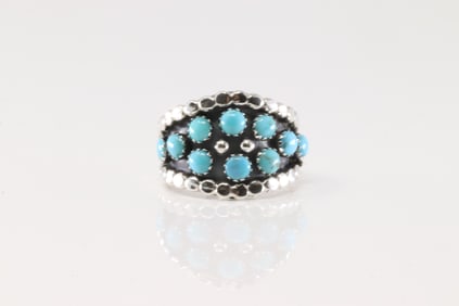 Native America Navajo Sterling Silver Turquoise Ring By Kenny Lonjose.