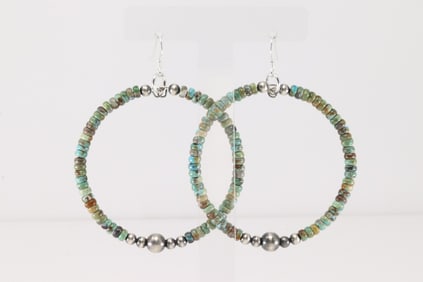 Native America Navajo Sterling Silver Turquoise Hoop Dangling Earring's.