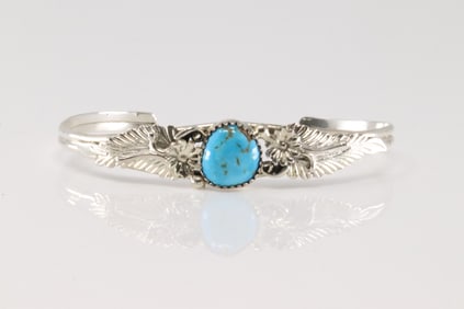 Native America Navajo Sterling Silver Turquoise Bracelet Cuff By Alice R.Saunders.