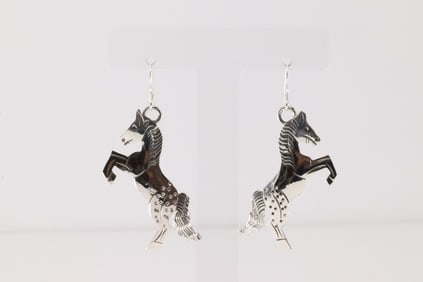 Native America Navajo Sterling Silver Horse Dangling Earring's By Louise Yazzie.