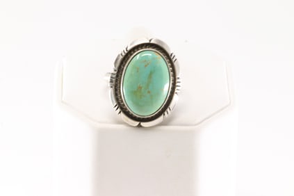 Native America Navajo Sterling Silver Turquoise Ring By A.M.