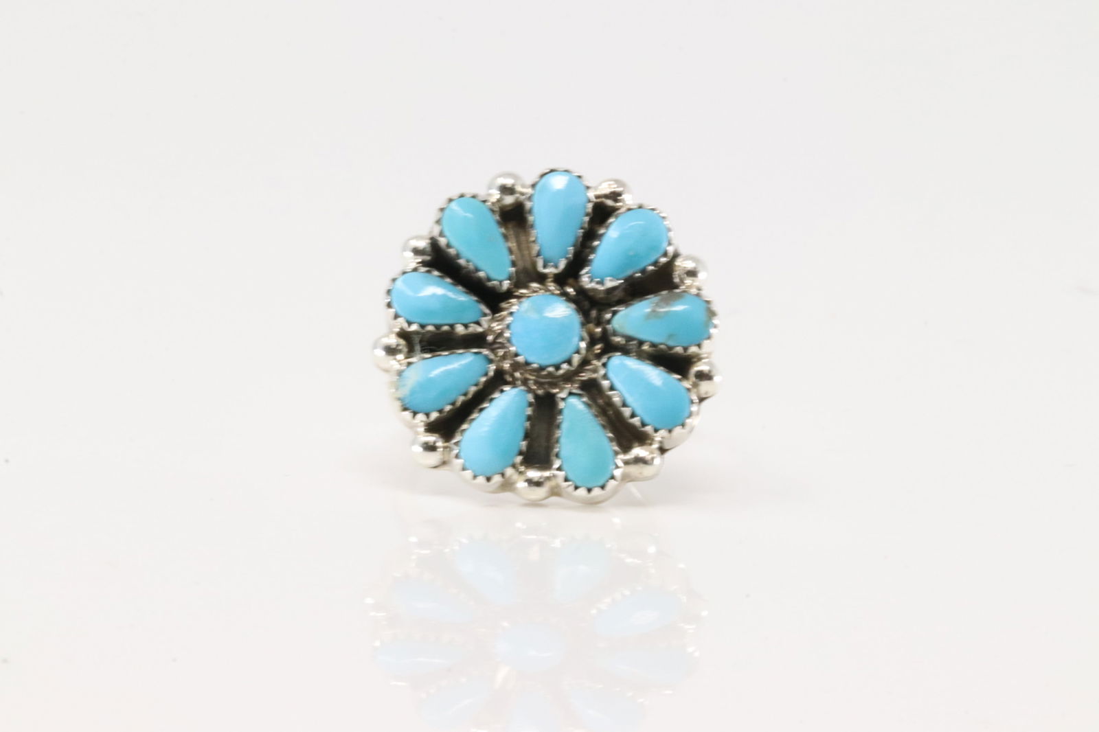 Native America Navajo Sterling Silver Turquoise Flower Ring Alicia Wilson. (1 of 4)