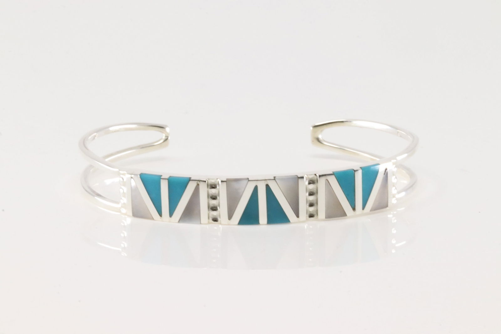 Native American Zuni Sterling Silver Turquoise & Opal Inlay Bracelet Cuff By Wilfred Siutza. (1 of 4)