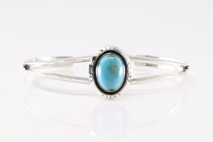 Native America Navajo Sterling Silver Turquoise Bracelet Cuff By Amos Begay.