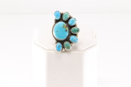 Native America Navajo Sterling Silver Kingman Turquoise Ring By Geraldine James.