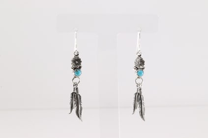 Native America Navajo Sterling Silver Turquoise Dangling Earring's By Sharon McCarthy.
