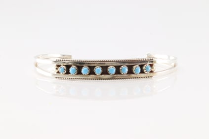Native America Zuni Sterling Silver Turquoise Bracelet Cuff By Susie Livingston.