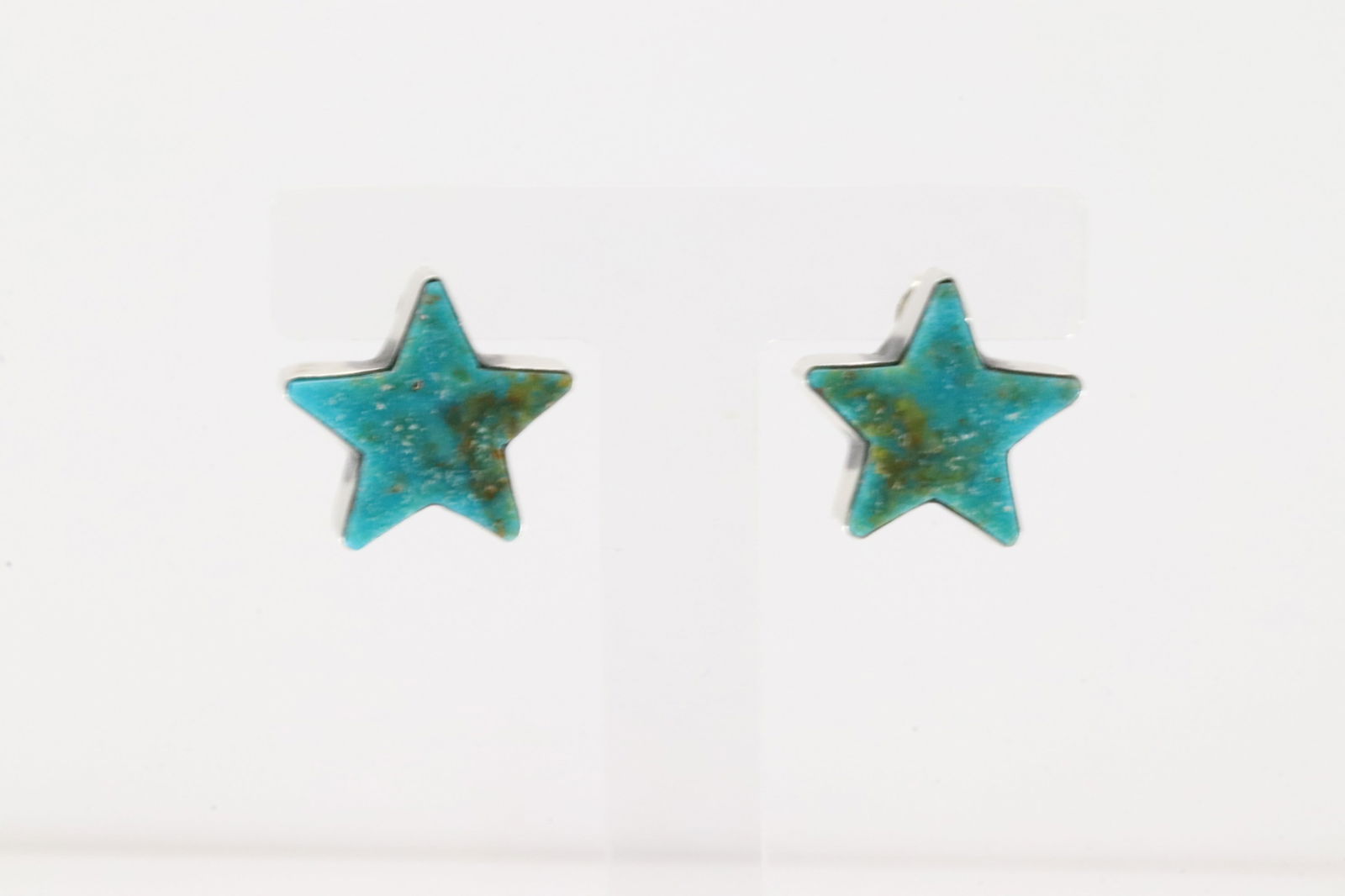 Native America Navajo Sterling Silver Kingman Turquoise Star Post Earring's By Donovan Skeets. (1 of 4)