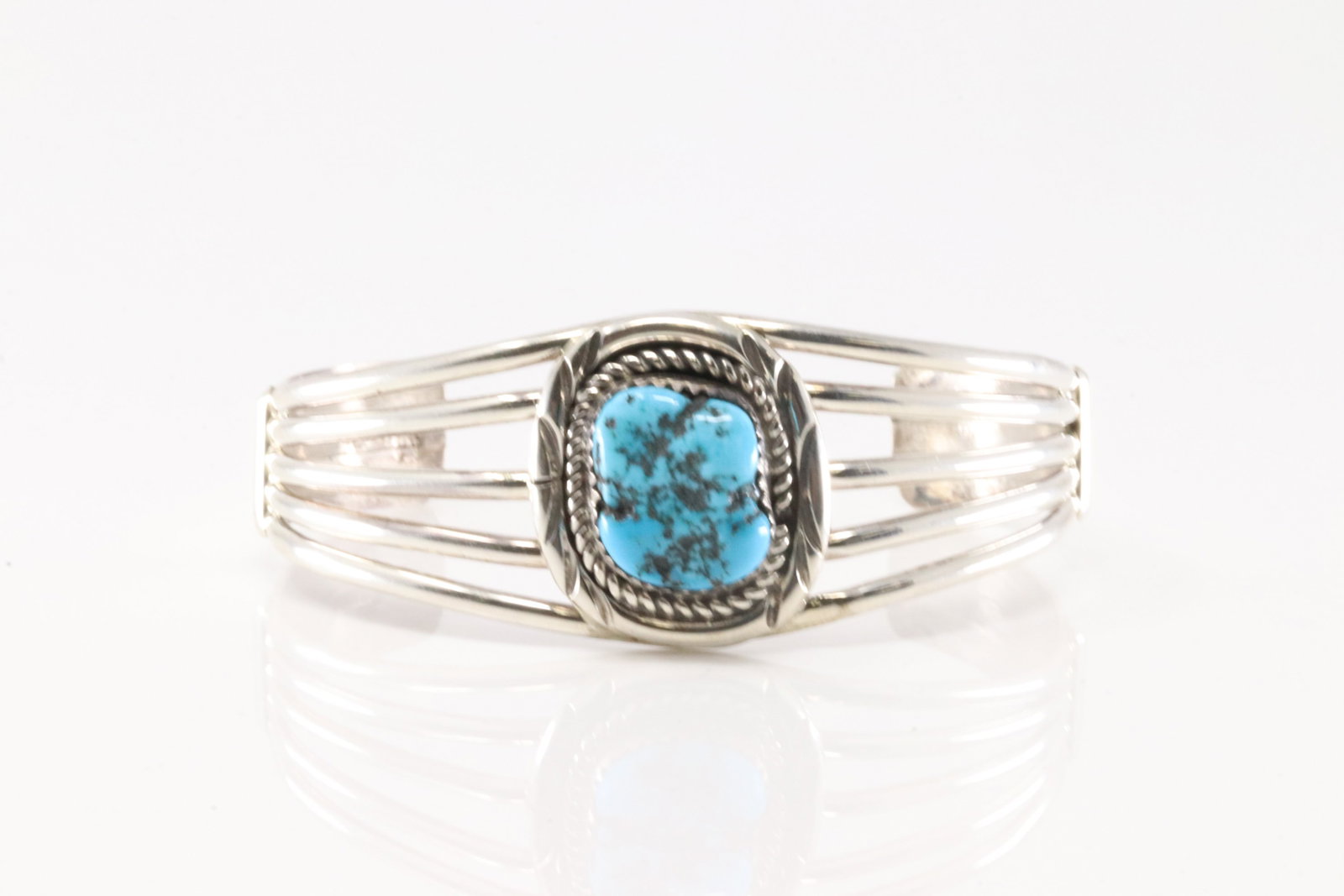 Native America Navajo Sterling Silver Turquoise Bracelet Cuff By M.: This is a Native America Navajo Sterling Silver Turquoise Bracelet Cuff By M.