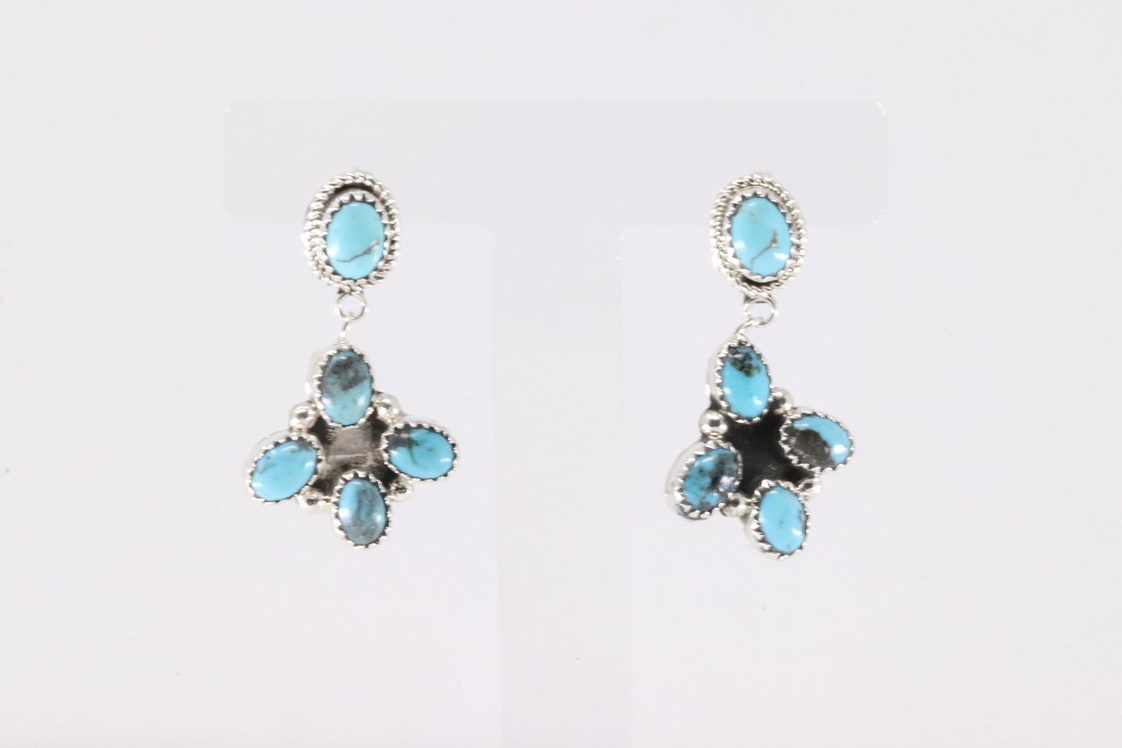 Native America Navajo Sterling Silver Kingman Turquoise Post / Dangling Earring's By Vemon Tsosie.: This is a Native America Navajo Sterling Silver Kingman Turquoise Post / Dangling Earring's By Vemon Tsosie.