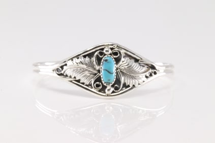 Native America Navajo Sterling Silver Turquoise Bracelet Cuff By Harry B.Yazzie.