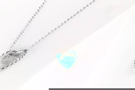 Native America Navajo Sterling Silver Kingman Turquoise Heart Necklace By Johnny Dixon.: This is a Native America Navajo Sterling Silver Kingman Turquoise Heart necklace By Johnny Dixon. Necklace length: 18.00"