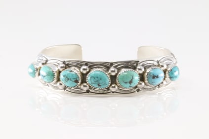 Native America Navajo Sterling Silver Turquoise Bracelet Cuff By G.S.