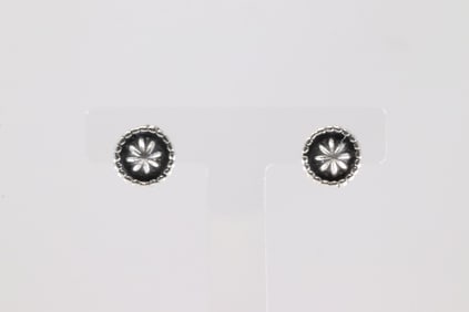 Native America Navajo Sterling Silver Stamped Star Post Earring's By Etta Larry.