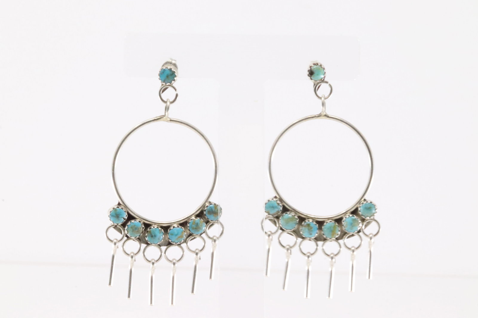 Native America Zuni Sterling Silver Kingman Turquoise Post / Dangling Earring's.: This is a Native America Zuni Sterling Silver Kingman Turquoise Post / Dangling Earring's.