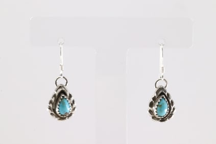 Native America Navajo Sterling Silver Turquoise Dangling Earring's By Gerald Joe.