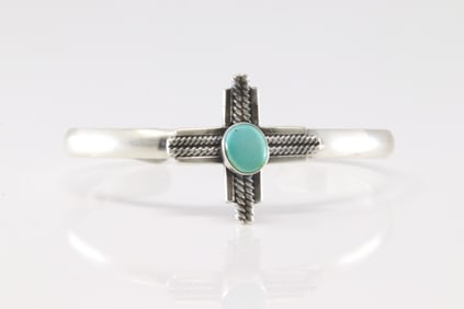 Native America Navajo Sterling Silver Turquoise Cross Bracelet Cuff By Randy Billy.