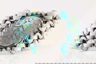 Native America Navajo Sterling Silver Sonora Gold Turquoise & Liberty Half Dollar Coin Bracelet Cuff