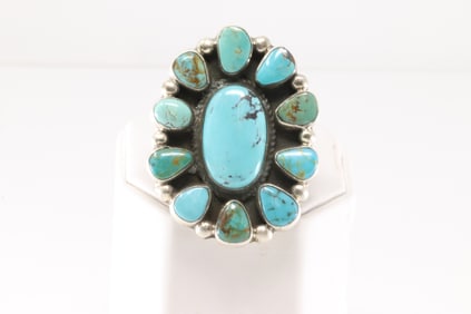 Native America Navajo Sterling Silver Kingman Turquoise Ring By Geraldine James.