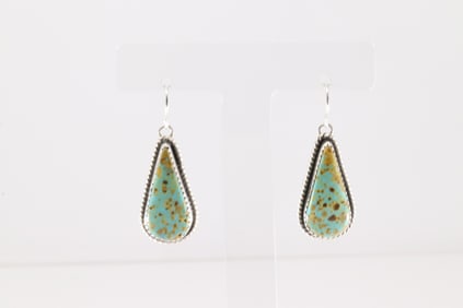Native America Navajo Sterling Silver Kingman Turquoise Dangling By Virginia Becenti.