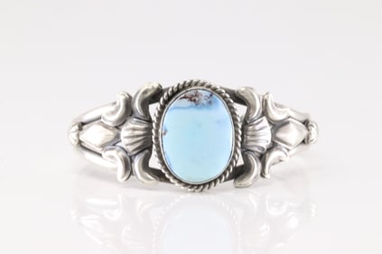 Native America Navajo Sterling Silver Golden Hill Turquoise Bracelet Cuff By M.