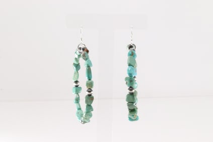 Native America Navajo Sterling Silver Turquoise Hoop Dangling Earring's.