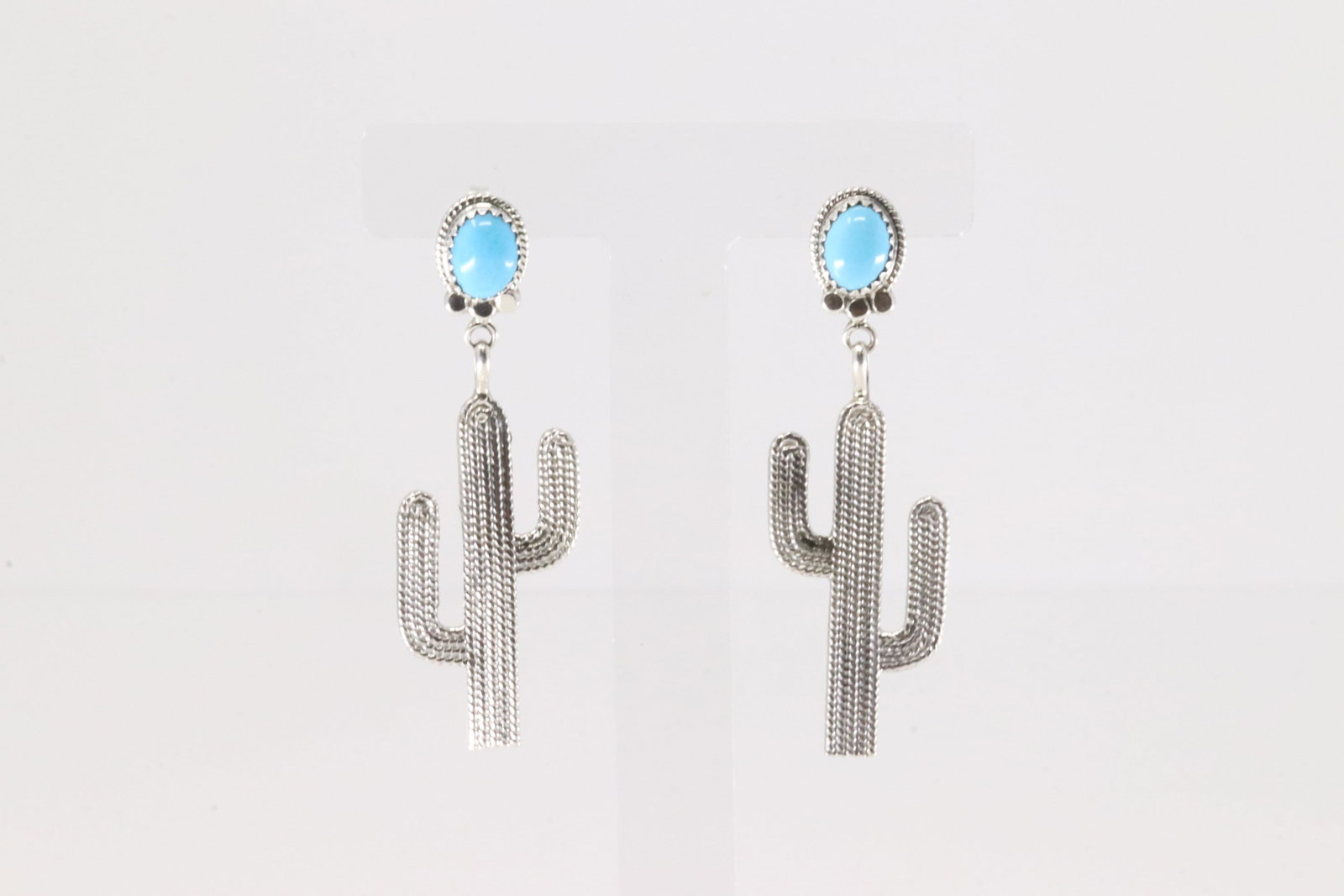Native America Navajo Sterling Silver Turquoise Post / Dangling Cactus Earring's By Annie Spencer.: This is a Native America Navajo Sterling Silver Turquoise Post / Dangling Cactus Earring's By Annie Spencer.