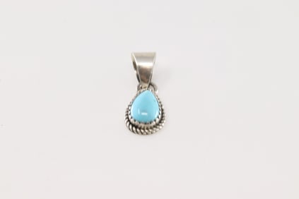 Native America Navajo Sterling Silver Turquoise Pendant By B.