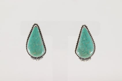 Native America Navajo Sterling Silver Kingman Turquoise Post Earring's By Virginia Becenti.