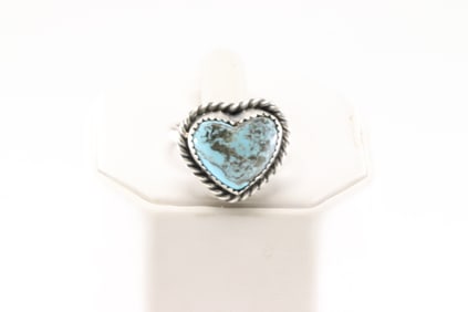 Native America Navajo Sterling Silver Turquoise Heart Ring By Dixon.