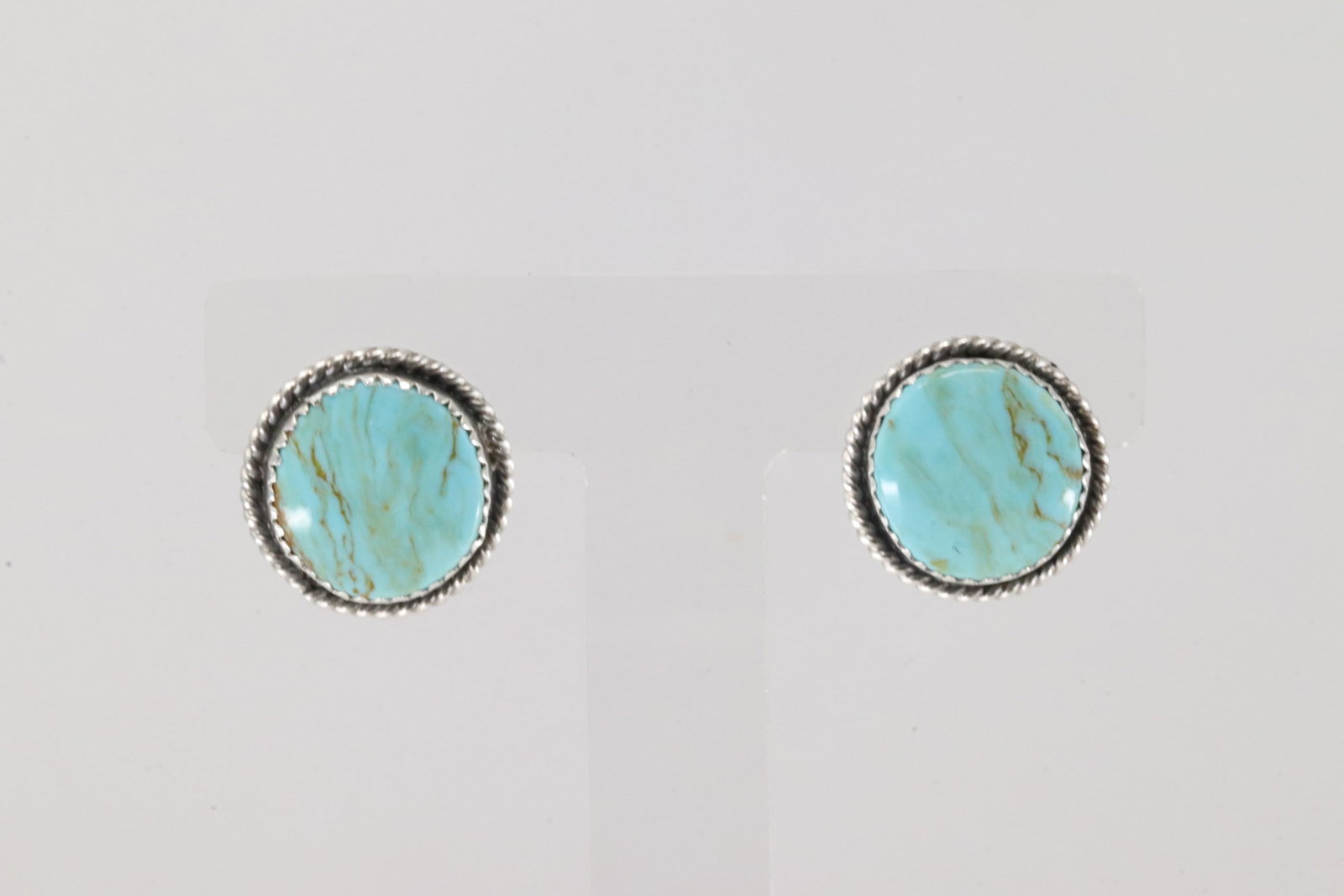 Native America Navajo Sterling Silver Kingman Turquoise Post Earring's By Virginia Becenti.: This is a Native America Navajo Sterling Silver Kingman Turquoise Post Earring's By Virginia Becenti.