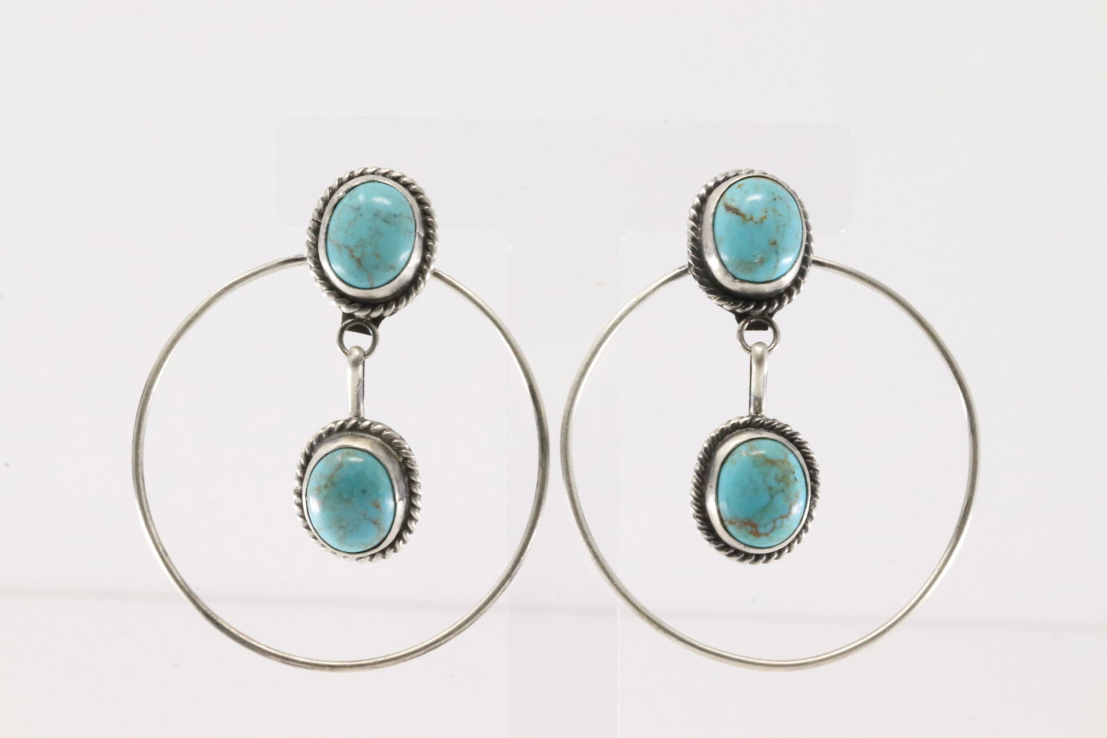 Native America Navajo Sterling Silver Kingman Turquoise Hoop Post / Dangling Earring's By Judith: This is a Native America Navajo Sterling Silver Kingman Turquoise Hoop Post / Dangling Earring's By Judith Dixon.