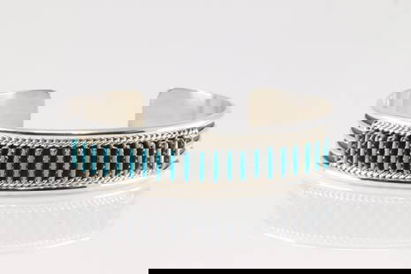 Native America Navajo Sterling Silver Turquoise Bracelet Cuff By Roland Francisco.: This is a Native America Navajo Sterling Silver Turquoise Bracelet Cuff By Roland Francisco.