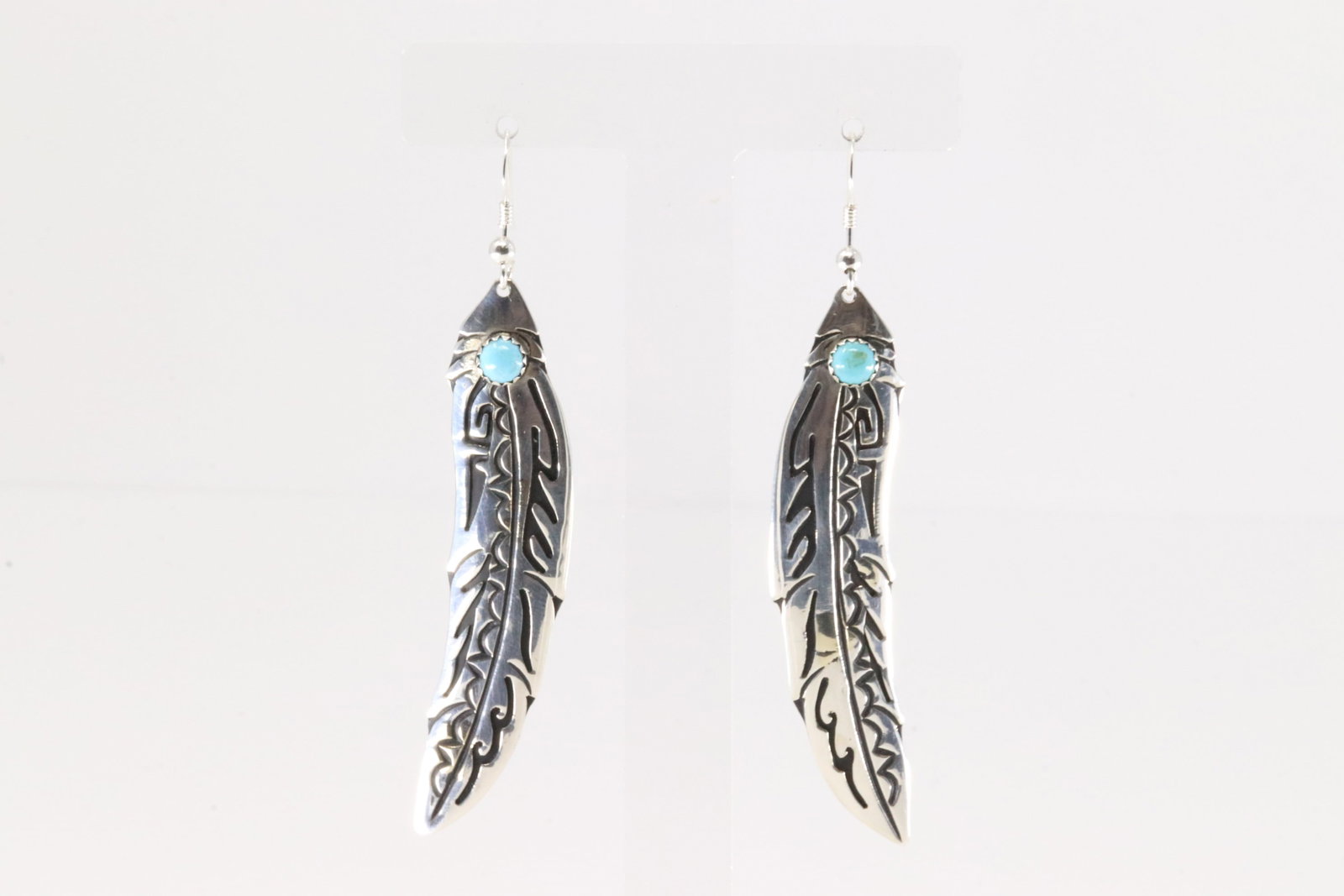 Native America Navajo Sterling Silver Turquoise Feather Dangling Earring's By T&R Singer.: This is a Native America Navajo Sterling Silver Turquoise Feather Dangling Earring's By T&R Singer.