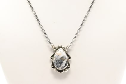 Native America Navajo Sterling Silver White Buffalo Necklace By Wilbert James.