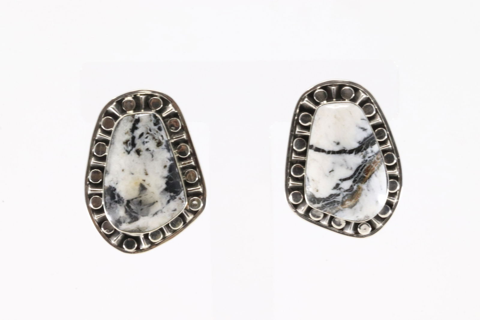 Native America Navajo Sterling Silver White Buffalo Post Earring's By Sharon McCarthy. (1 of 4)