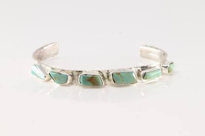 Native America Zuni Sterling Silver Kingman Turquoise Bracelet Cuff By Jude Candelaria.
