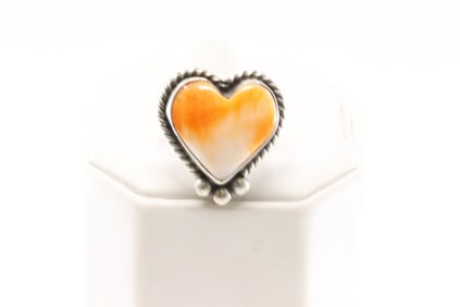 Native America Navajo Sterling Silver Spiny Oyster Heart Ring By Kee.