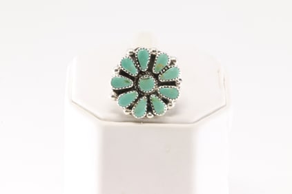 Native America Navajo Sterling Silver Turquoise Ring By Alicia Wilson.